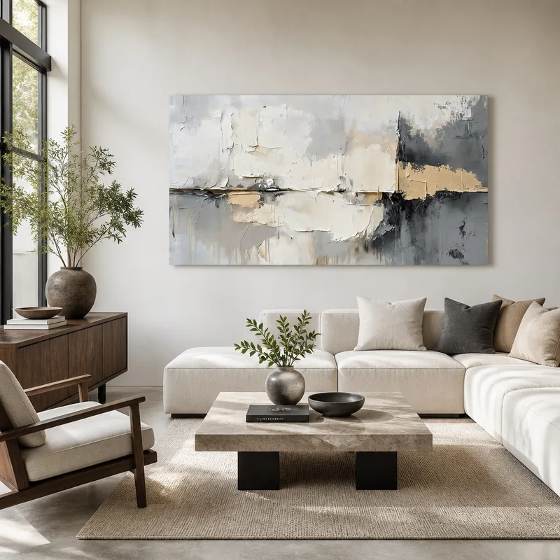 Kunstdruck abstrakte beige schwarze leinwand