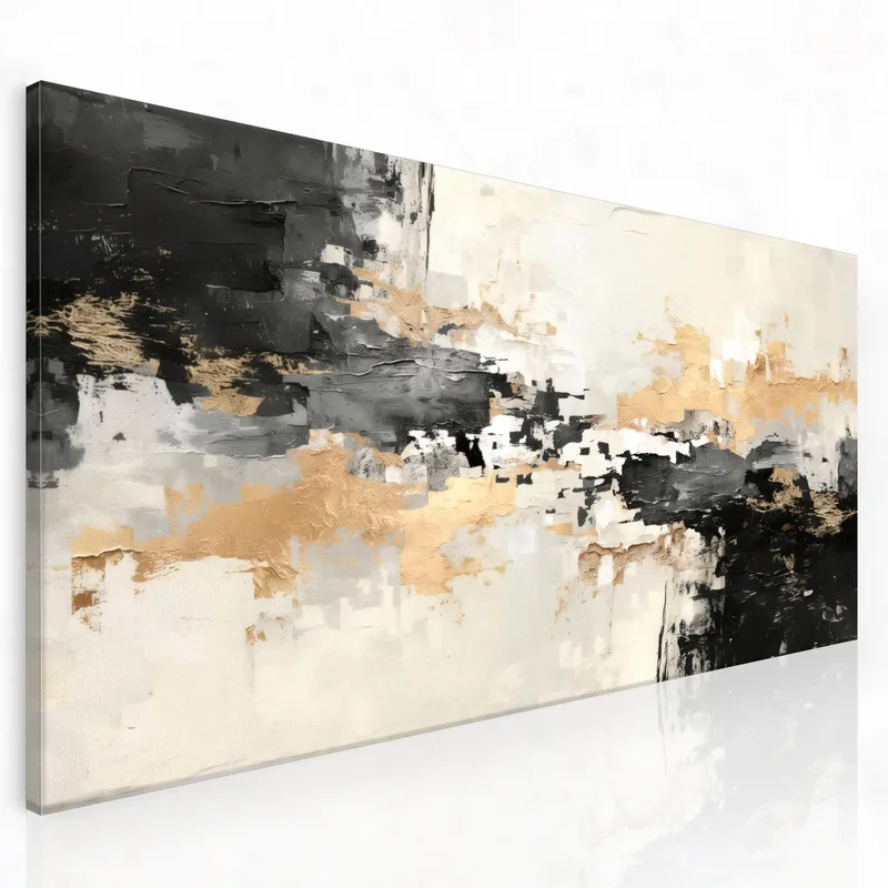 Impresion en lienzo armonía abstracta en negro y oro