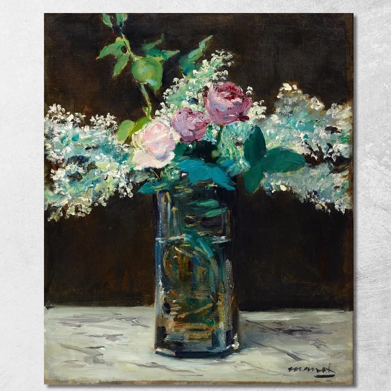 Vase Mit Weißem Flieder Und Rosen Édouard Manet drucken auf leinwand