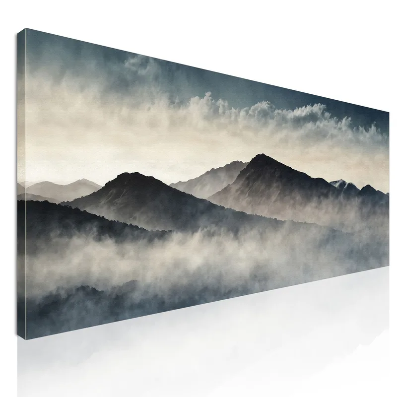 Quadro Paesaggio Astratto Montagne Nebbiose Con Vette Grigie quadro stampa su tela