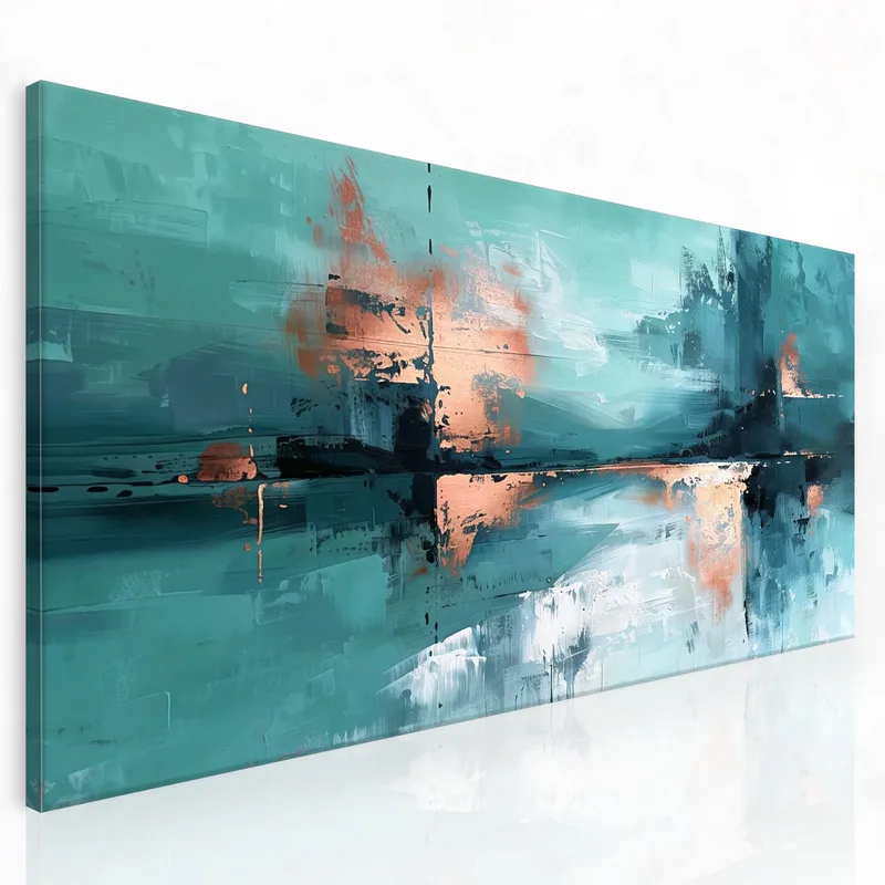 Abstract Teal and Copper Reflections modern canvas