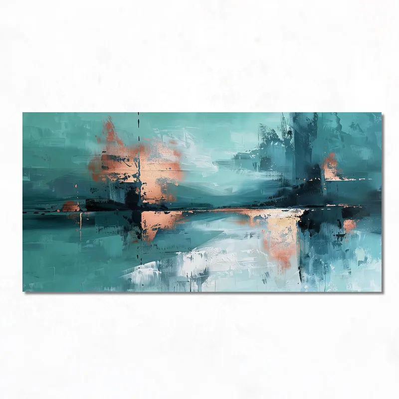 Abstract Teal and Copper Reflections modern canvas