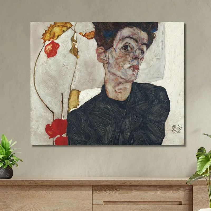 Self-Portrait With Chinese Lantern Plant Egon Schiele