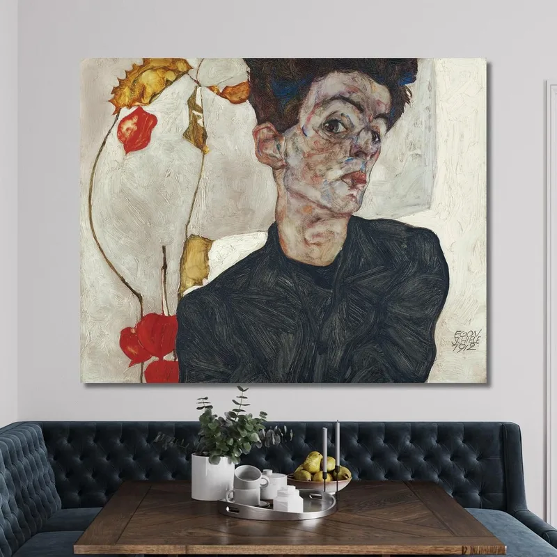 Self-Portrait With Chinese Lantern Plant Egon Schiele