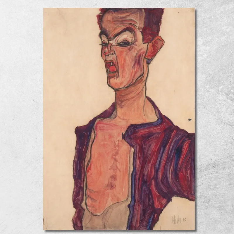 Self-Portrait Grimacing Egon Schiele