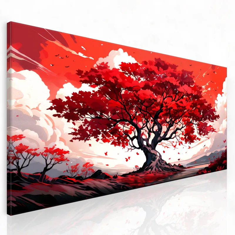 Paysage de Grand Arbre Rouge tableau sur toile