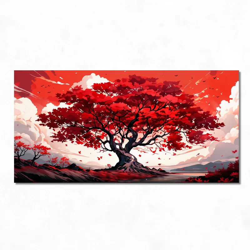 Paysage de Grand Arbre Rouge tableau sur toile