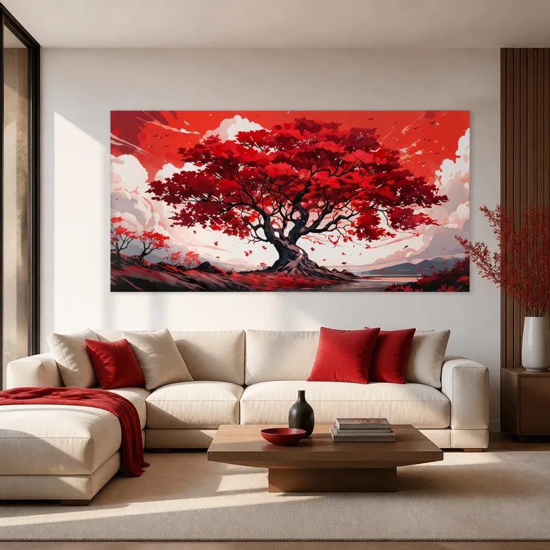 Paysage de Grand Arbre Rouge tableau sur toile