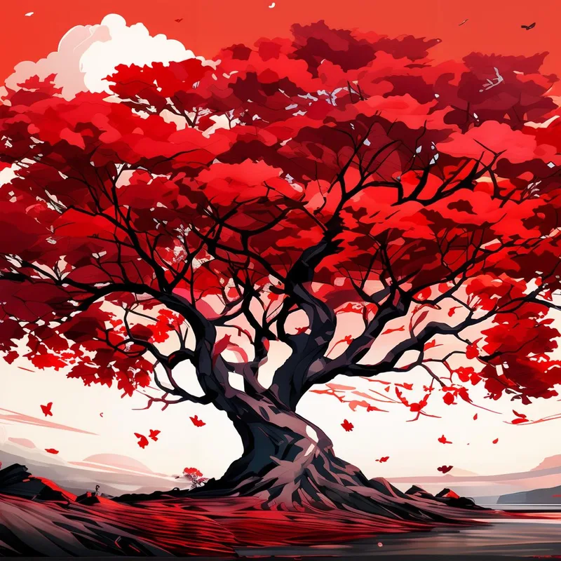 Paysage de Grand Arbre Rouge tableau sur toile