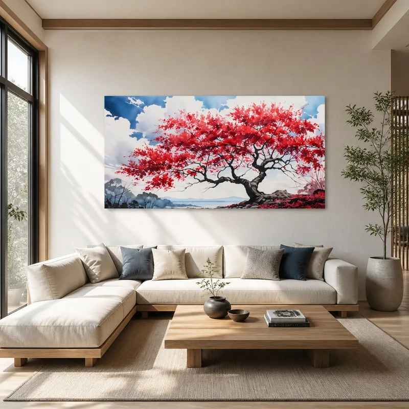 Árbol de arce carmesí en otoño cuadro moderno