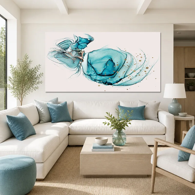 Canvas print aqua gold abstract flow