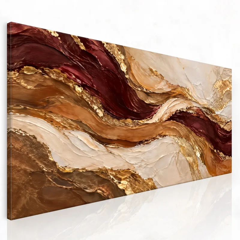 Onde Astratte Bordeaux e Oro quadro canvas