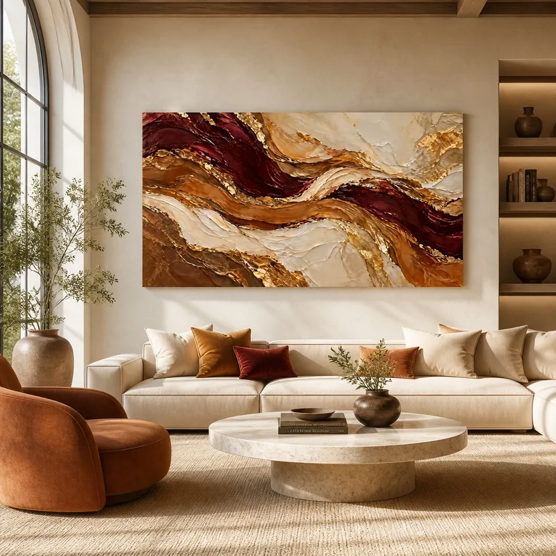 Onde Astratte Bordeaux e Oro quadro canvas