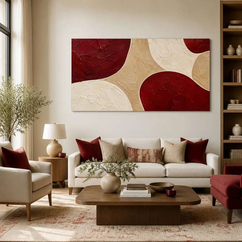 Formación abstracta en rojo y crema cuadro moderno