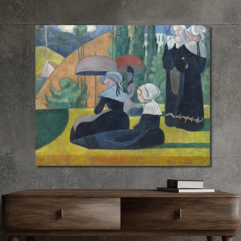 Breton Women With Umbrellas Emile Bernard