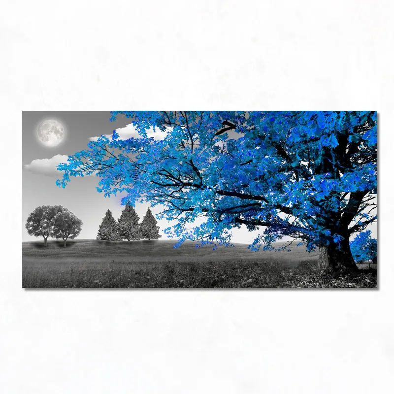 Impresion en lienzo paisaje de árbol iluminado por la luna azul