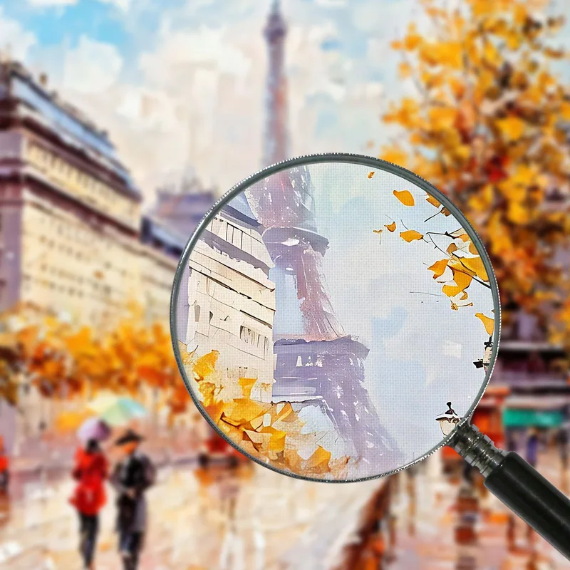 Moderne Malerei Abstrakter Stadtherbst In Paris Mit Blick Auf Den Eiffelturm Und Bunten Regenschirmen