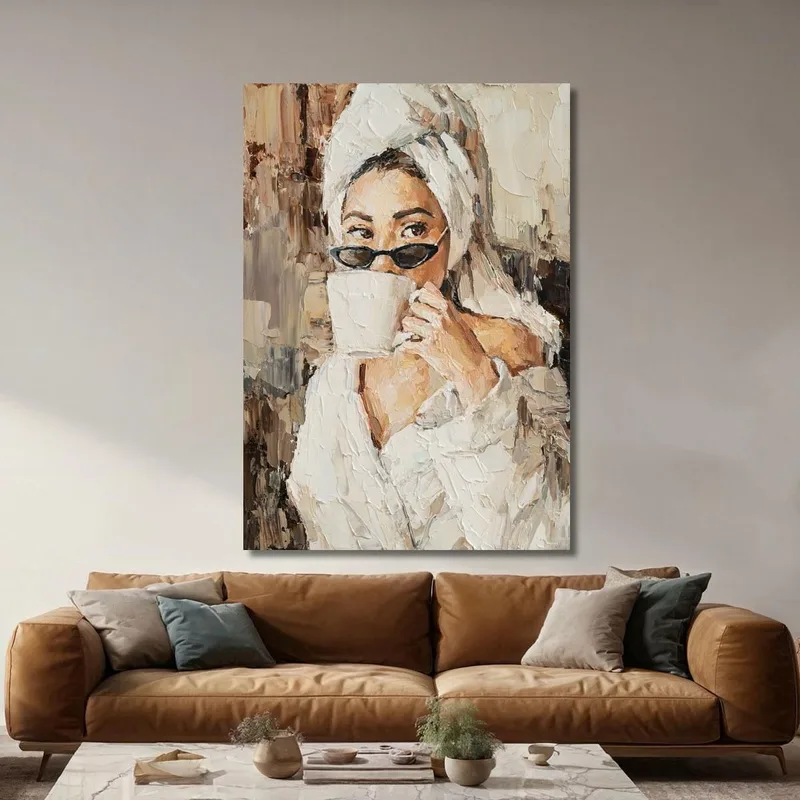 Cuadro De Una Mujer Con Turbante Blanco Y Gafas De Sol Fashion