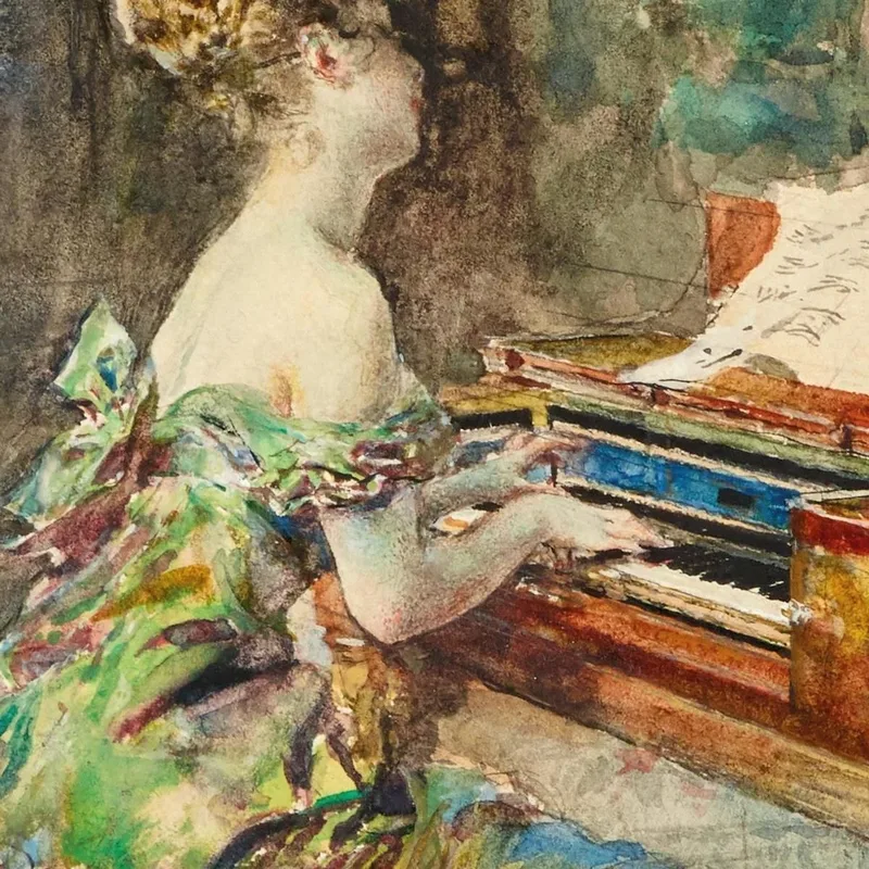Pianist In 18Th Century Dress Giovanni Boldini