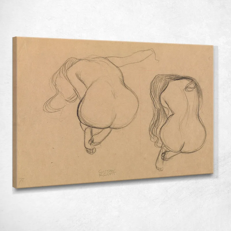 Due Studi Di Nudo Seduto Con Capelli Lunghi 2 Gustav Klimt quadro stampa su tela