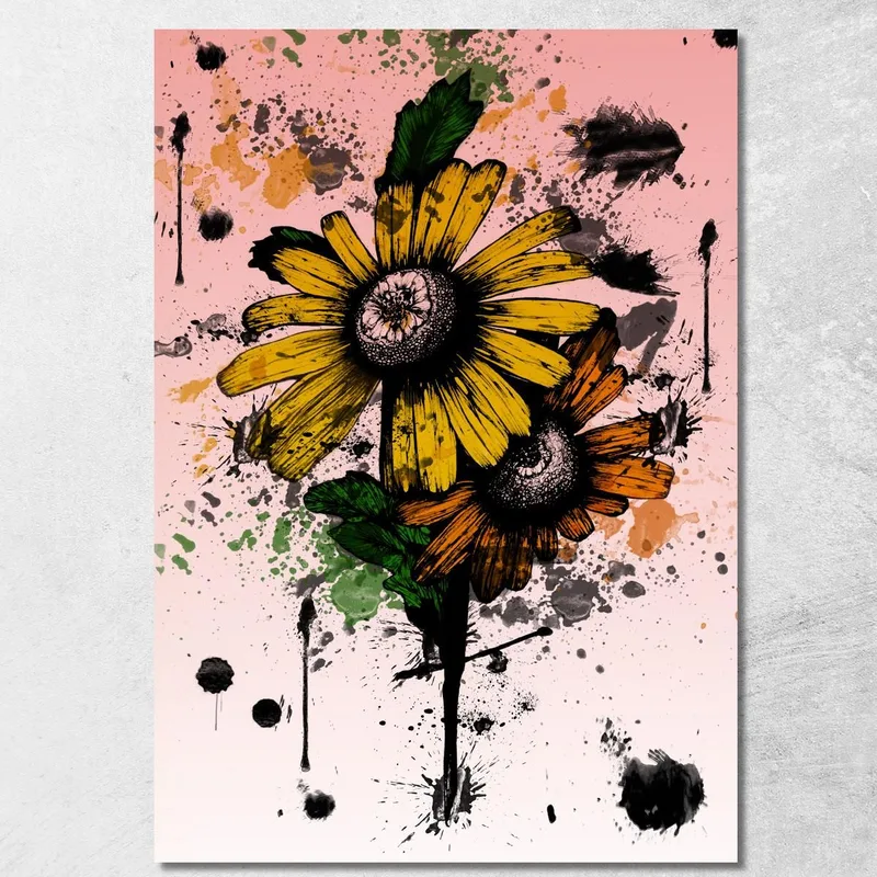 Abstrakte Gelbe Sonnenblumen Malerei Farbflecken, Moderne Abstrakte Blumen Malerei drucken auf leinwand