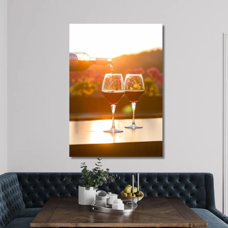 Quadro Moderno Calici Con Vino Rosso Al Tramonto