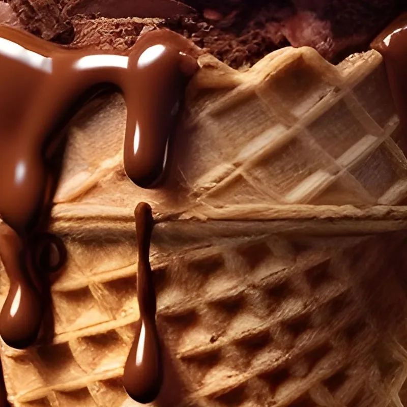 Pintura Moderna Helado De Chocolate Con Cobertura Crujiente Y Caramelo Sobre Fondo Artístico