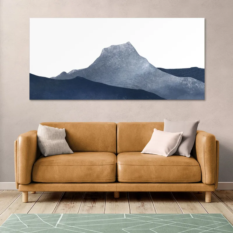 Pintura De Paisaje Abstracto Arte Minimalista Paisaje Montañoso Azul