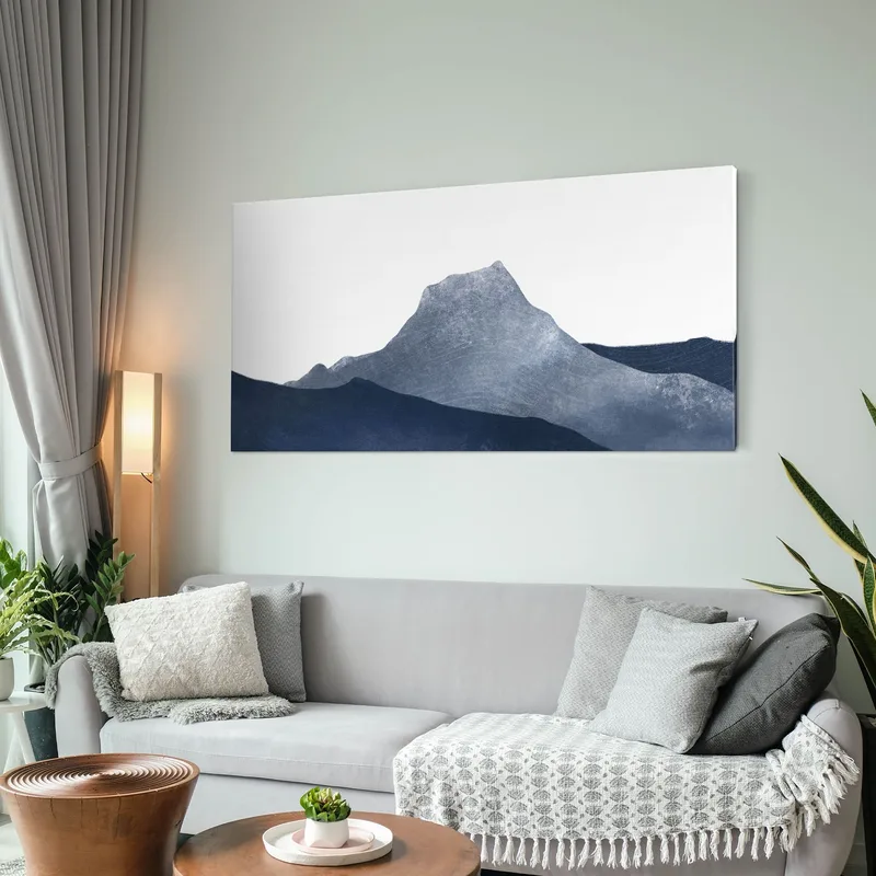 Pintura De Paisaje Abstracto Arte Minimalista Paisaje Montañoso Azul