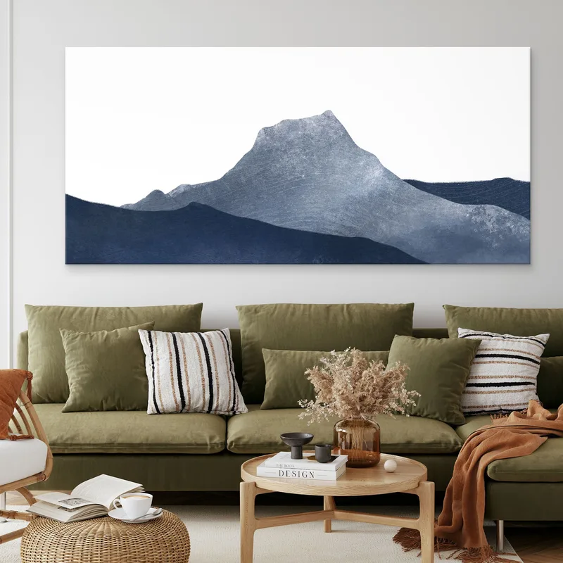 Pintura De Paisaje Abstracto Arte Minimalista Paisaje Montañoso Azul