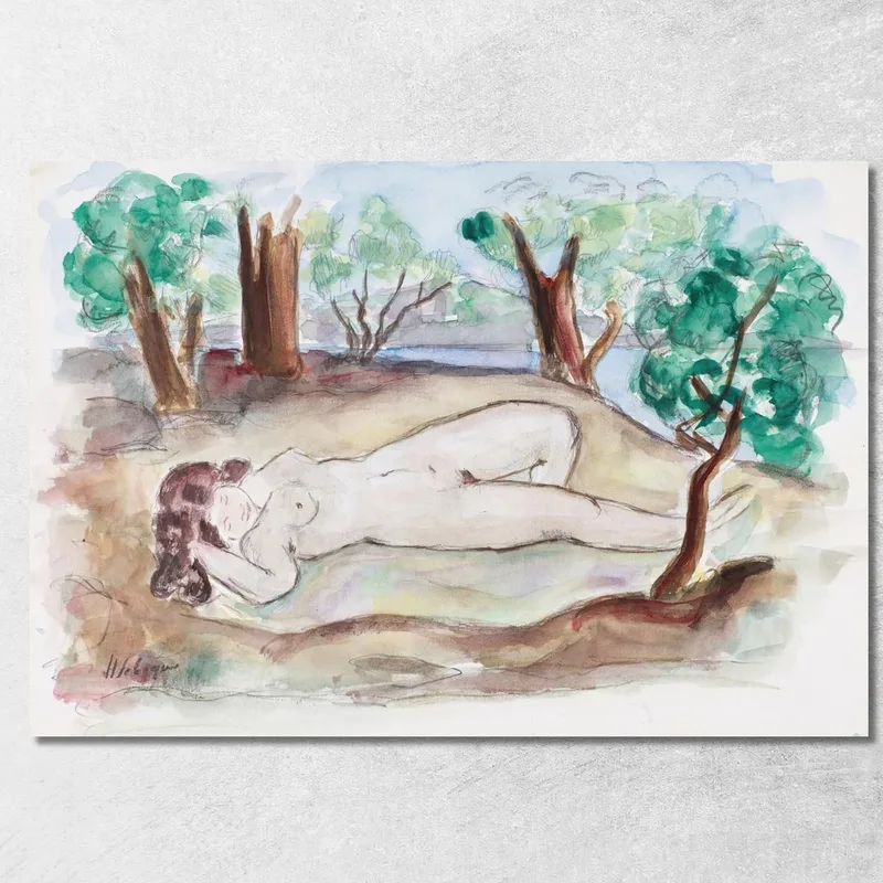 Sdraiato Nudo In Un Paesaggio A Saint-Tropez Henri Lebasque quadro stampa su tela