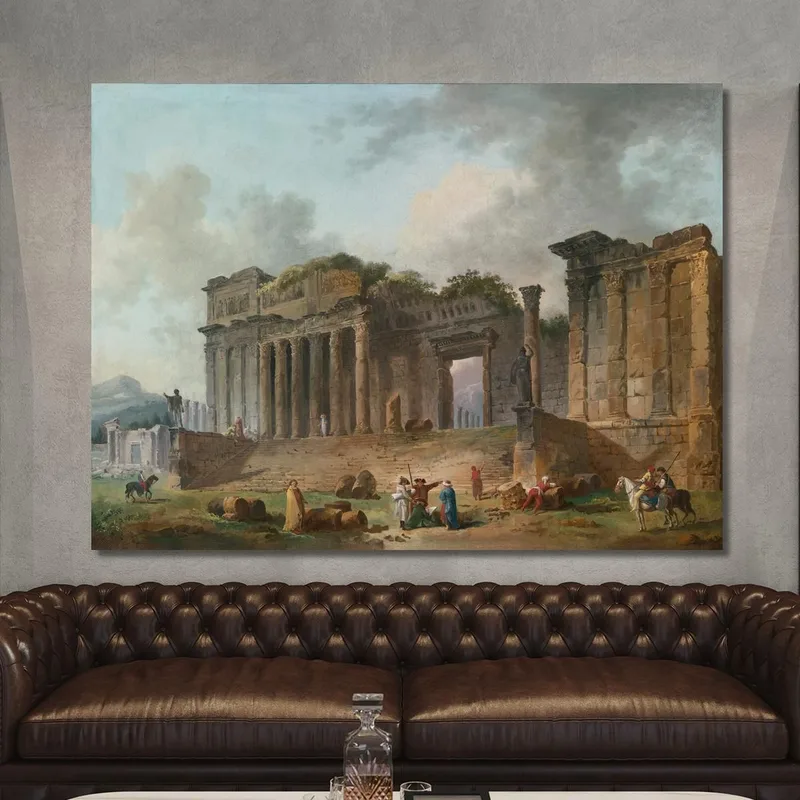 Un Capriccio Architettonico Con Un Artista Che Disegna In Primo Piano Hubert Robert