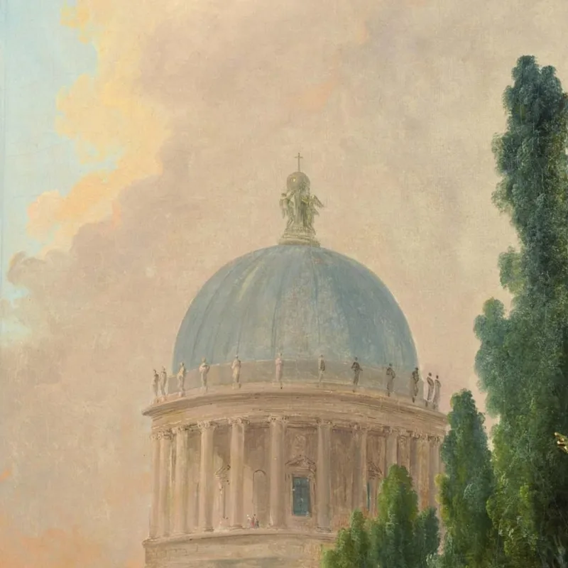 Vista Imaginaria De Roma Con El Domador De Caballos Del Monte Cavallo Y Una Iglesia Hubert Robert