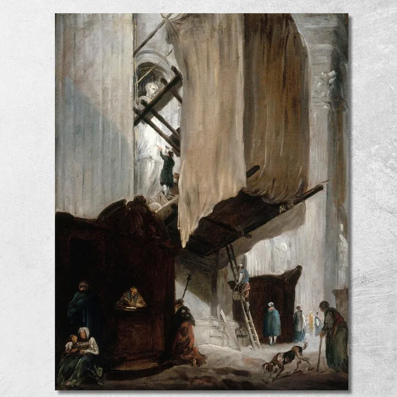 Escultor Trabajando En La Estatua De Un Santo En San Pedro Roma Hubert Robert