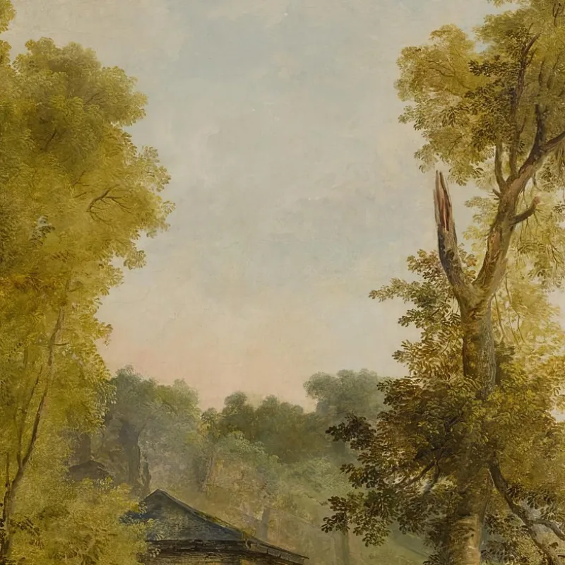 View Of A Walled Garden Courtyard With A Woman Feeding Chickens And Other Figures In The Foreground Hubert Robert