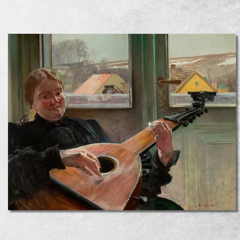 Portrait De La Sœur De L'Artiste Helena Avec Un Luth Jacek Malczewski