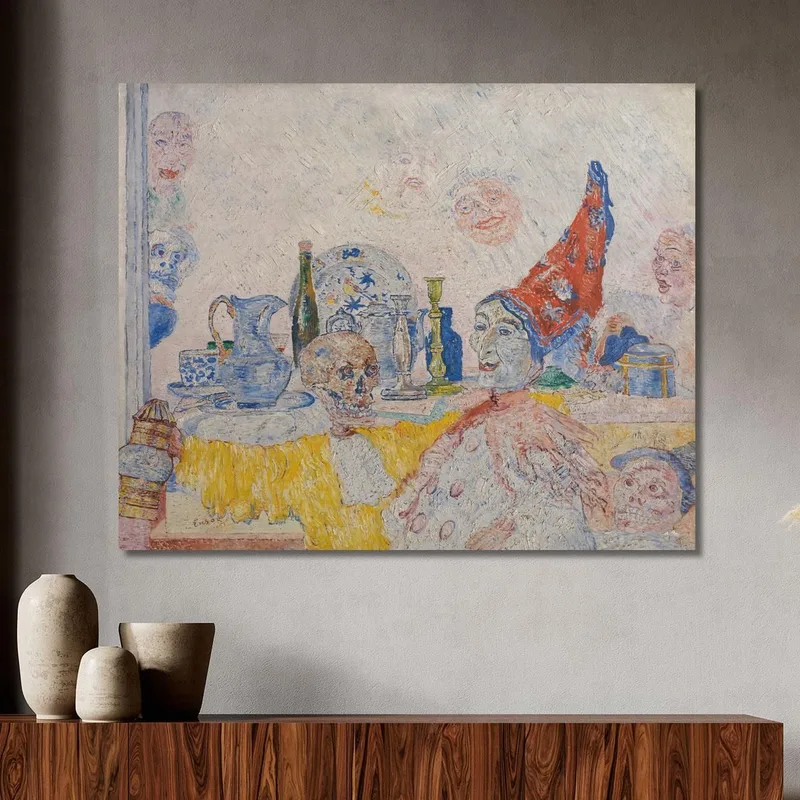 Pierrot Y Esqueleto Con Túnica Amarilla James Ensor