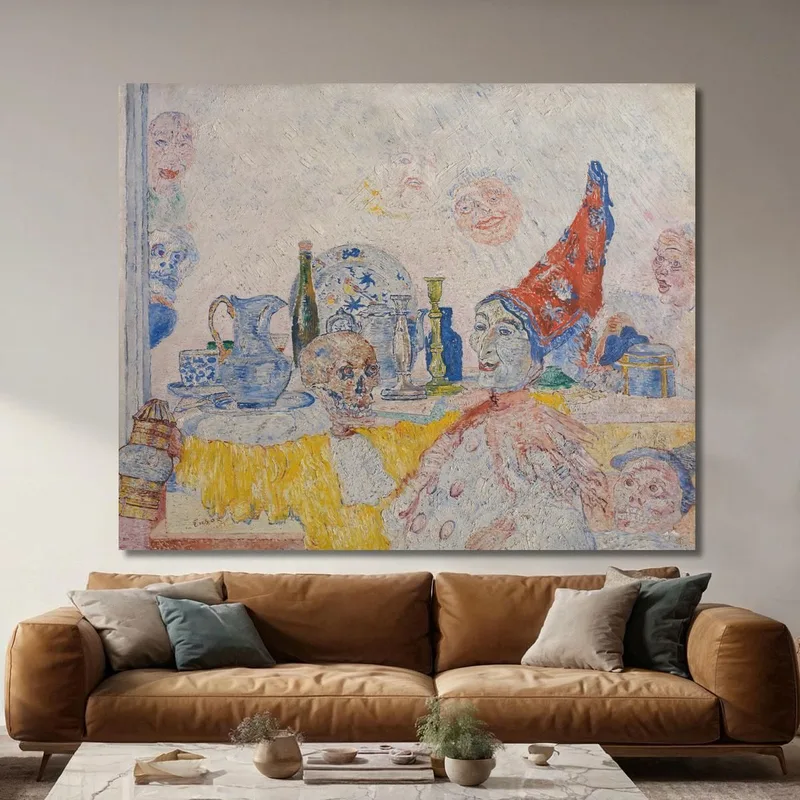 Pierrot Y Esqueleto Con Túnica Amarilla James Ensor