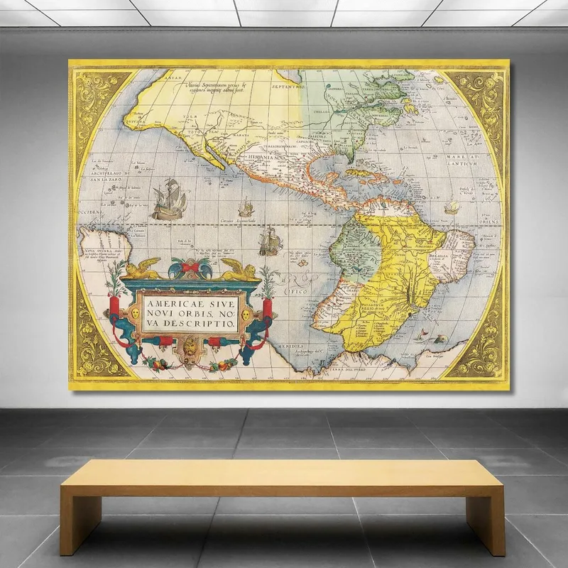 Quadro Mappa Antica Delle Americhe Con Rappresentazione Storica E Elementi Artistici