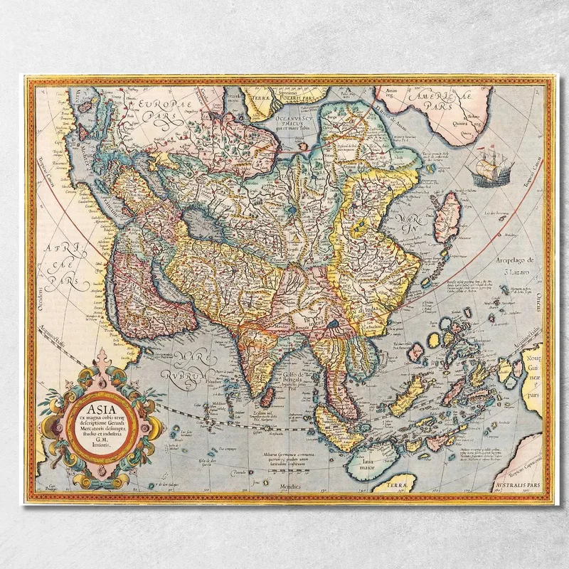 Quadro Mappa Antica Dell'Asia Con Stile Cartografico Del Xvii Secolo quadro stampa su tela