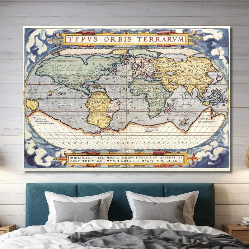 Quadro Mappa Del Mondo Antica Con Design Rinascimentale E Dettagli Decorativi
