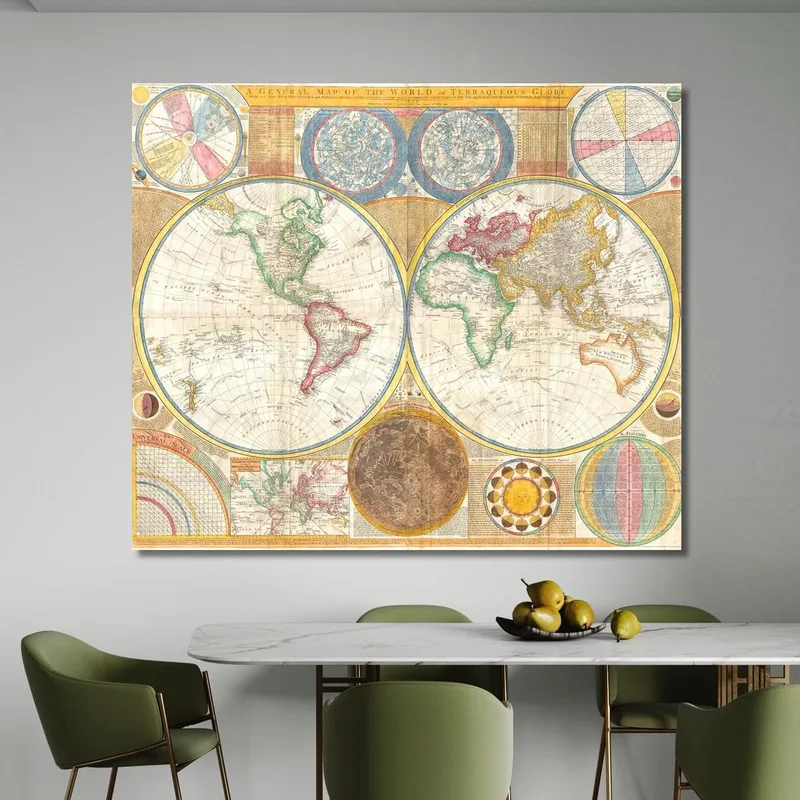 Painting Historical World Map With Astronomical Projection And Geopolitical Details