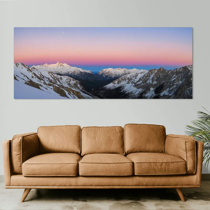 Painting Mountains Pastel Sunset On Snow Covered Mountain Range