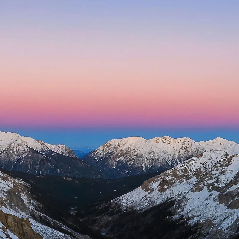 Painting Mountains Pastel Sunset On Snow Covered Mountain Range