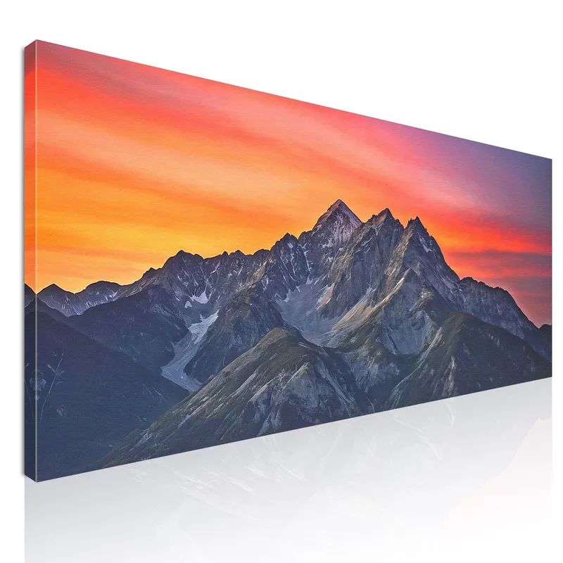 Berge Malen Spektakulärer Sonnenuntergang Über Den Majestätischen Berggipfeln drucken auf leinwand