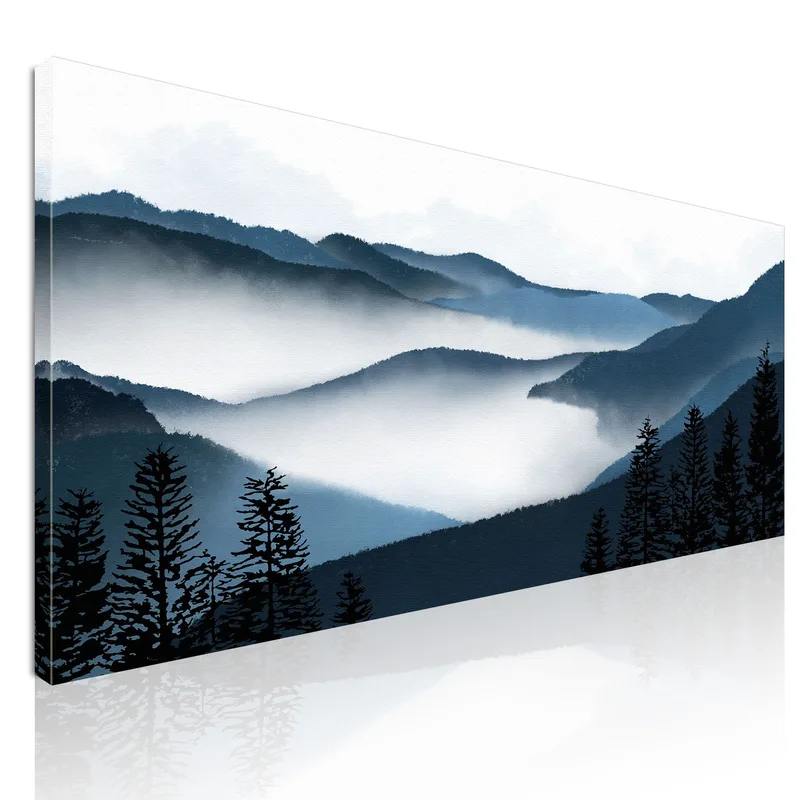 Quadro Paesaggio Astratto Arte Paesaggio Montuoso Nebbioso Con Foresta E Colline Blu quadro stampa su tela