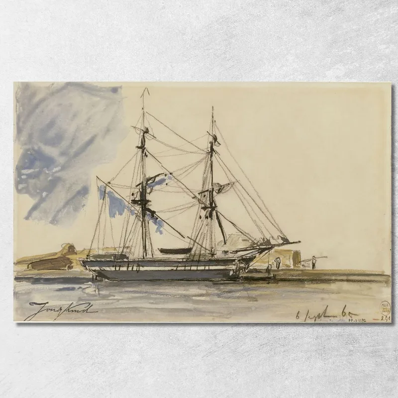 Barca A Vela Ancorata Johan Barthold Jongkind quadro stampa su tela