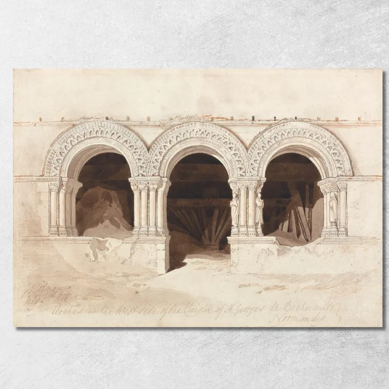 Archi Nel Lato Ovest Del Chiostro Di Saint-Georges De Boscherville Vicino A Rouen, Normandia John Sell Cotman quadro stampa su tela