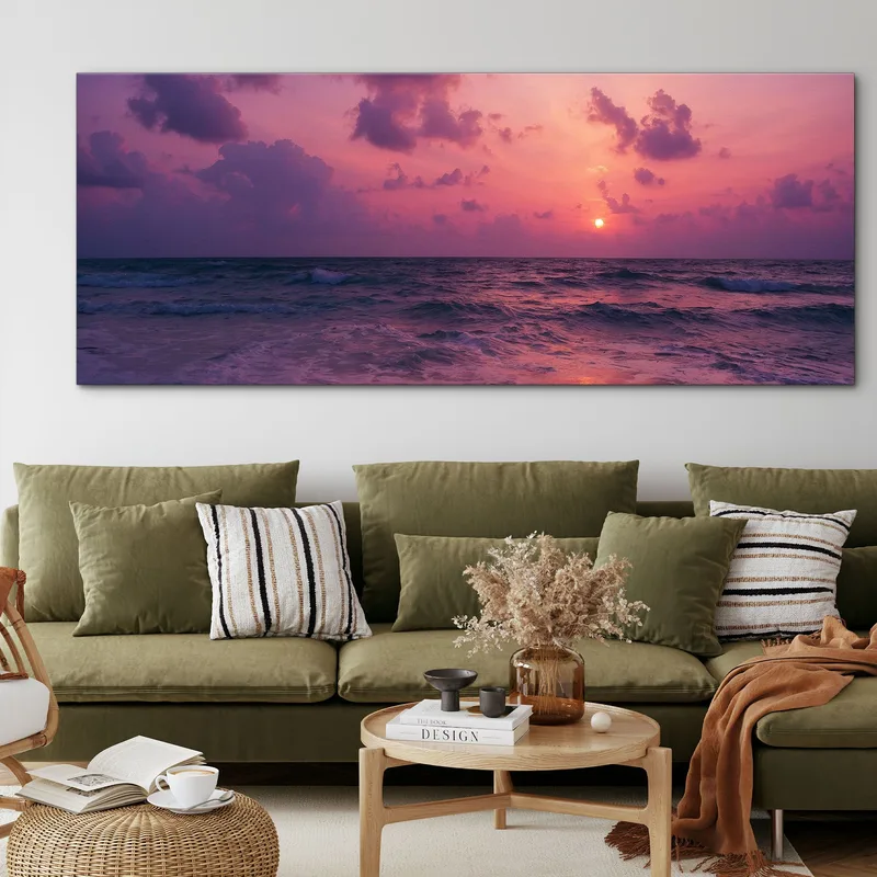 Quadro Paesaggio Mare Tramonto Viola Sul Mare