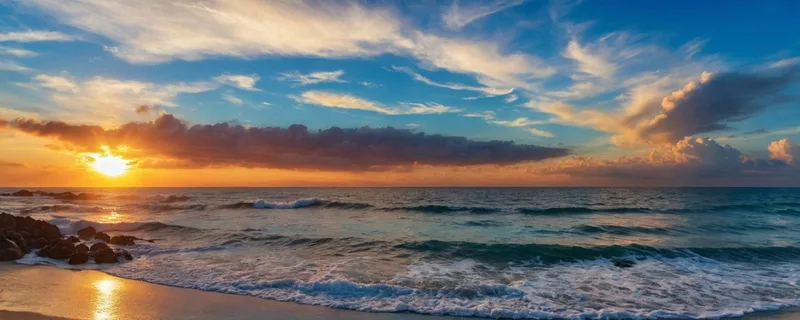 Peinture De Paysage Marin Coucher De Soleil Sur La Plage Avec Des Vagues Et Un Ciel Coloré